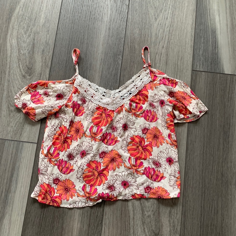 Off the Shoulder Flower Print Top